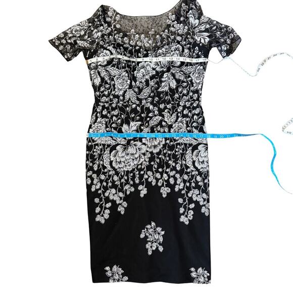 Badgley Mischka floral lace overlay sheath dress 14 mother of bride LBD designer - Picture 10 of 14